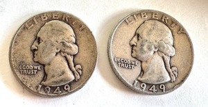 lot 54B image: 2x 1949 Washington Quarters One with D Mint Mark