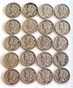 lot 73B image: Lot of 20 Circulated Mercury Dimes Mixed Dates