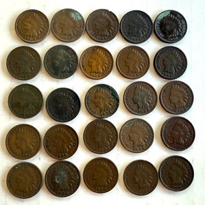 lot 78B image: Collection of 25 Circulated Indian Head Pennies