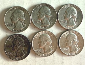 lot 78R image: Set of 6 Washington Quarters 1957-1964 Silver Coins