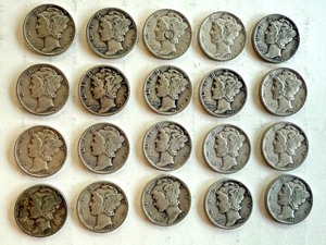 lot 82B image: Lot of 20 Circulated Mercury Dimes Assorted Dates