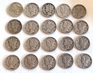 lot 86B image: Set of 20 Circulated Mercury Dimes Mixed Years