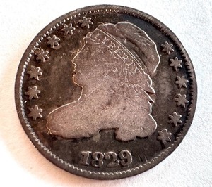 lot 89B image: 1829 Capped Bust Dime US Silver Coin