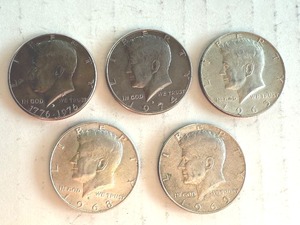 lot 96B image: Set of 5 Kennedy Half Dollar Coins 1965-1976