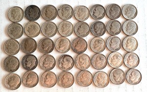 lot 99B image: Set of 40 Circulated 90% Silver Roosevelt Dimes 1964 and Earlier