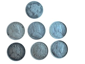 lot 104B image: Collection of 7 Antique Canadian Five Cent Coins 1891-1911