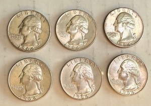 lot 108B image: Set of 6 1964 Washington Silver Quarters