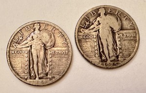 lot 111B image: 2 Standing Liberty Quarters 1925 U.S. Silver Coins