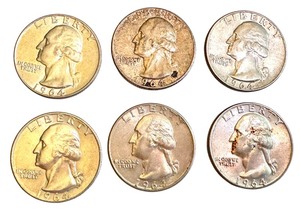 lot 112B image: Set of 6 Silver 1964 Washington Quarters