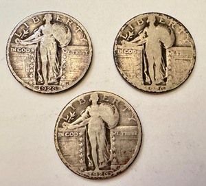 lot 113B image: Set of 3 Standing Liberty Quarters 1926 United States Silver Coins