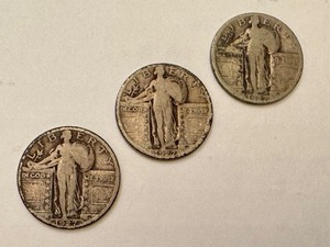 lot 114B image: Set of 3 1927 Standing Liberty Silver Quarters