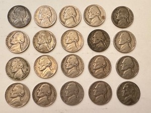 lot 115B image: Collection of 20 Jefferson Nickels 1940s-1950s