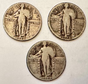 lot 116B image: Set of 3 1928 Standing Liberty Quarters