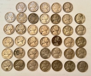 lot 118B image: Collection of 40 Vintage Jefferson Nickels 1940s-1950s