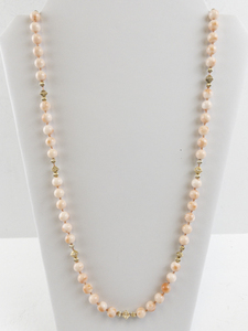 lot 2 image: Vintage 30-Inch Coral Bead Necklace with 14k Gold Clasp and Stations Reserve $200