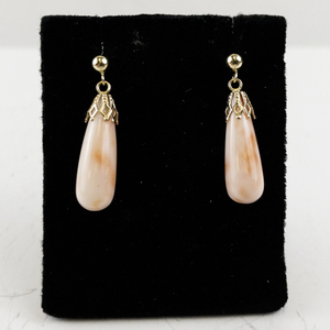 lot 3 image: Vintage 14k Yellow Gold and Coral Drop Earrings