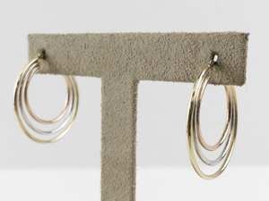 lot 9 image: Tri-Color 10k Hoop Earrings.
