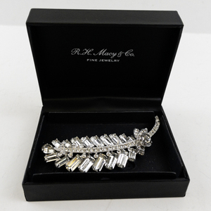 lot 16 image: Eisenberg Ice Rhinestone Leaf Brooch with Box