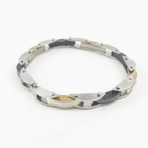 lot 20 image: Stainless Steel Greek Key Link Bracelet with Two-Tone Accents