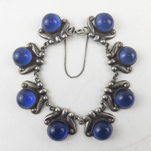lot 20B image: Los Castillo Taxco Sterling Silver Bracelet with Blue Glass Accents #264