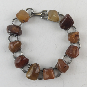lot 20D image: 7.5 Inch Base Metal Bracelet with Polished Stone Accents
