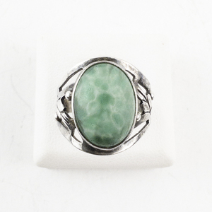 lot 20O image: Sterling Silver Ring with Green Stone, Size 6.