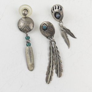 lot 20U image: Group of 3 Sterling Silver and Base Metal Feather Dangle Earrings