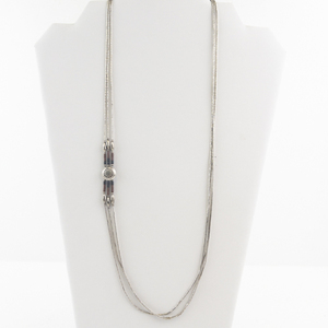 lot 20Z image: Vintage Multi-Strand Sterling Silver Beaded Necklace with Central Medallion