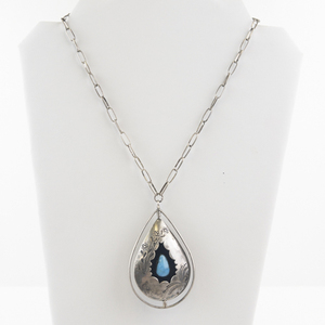 lot 21A image: Sterling Silver Reversible Pendant Necklace with Turquoise and Coral Inlay.