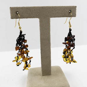 lot 34 image: Dangle Earrings with Amber-Colored Stone Chips