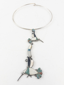 lot 43 image: Sterling Silver Hummingbird Necklace with Turquoise and Coral Inlay