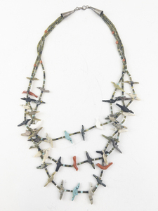 lot 45 image: Zuni Fetish Multi-Strand Heishi Necklace with Carved Animal Pendants