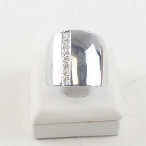 lot 83 image: Base Metal Wide Band Ring with CZ Accents, Size 7.5