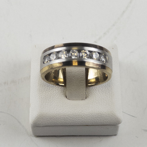 lot 87 image: ArtCarved Two-Tone Sterling Silver Mens Ring with 7 CZ Stones, Size 10