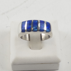 lot 92 image: Sterling Silver 925 Created Blue Opal Inlay Ring Size 7.25