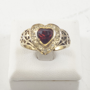 lot 93 image: Size 7 Base Metal Ring with Lab-Grown Ruby Rhinestone Heart