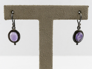 lot 103 image: Pair of Vintage Silver Dangle Earrings with Purple Gemstones