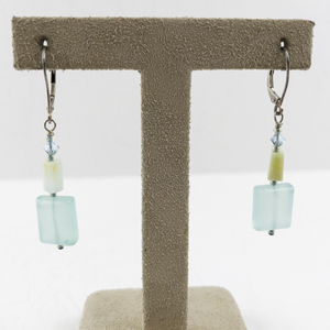 lot 110 image: Sterling Silver Dangle Earrings with Blue Glass and Bead Accents