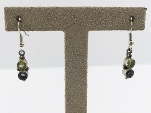 lot 111 image: Sterling Silver Dangle Earrings with Peridot and Blue Stone