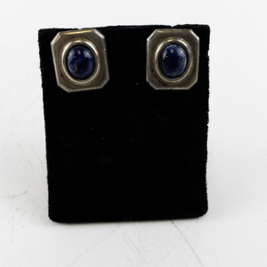 lot 118 image: Pair of Vintage Sterling Silver and Blue Stone Earrings