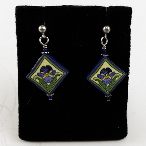 lot 120 image: Pair of Artistic Ceramic Tile Stud Earrings with Floral Design
