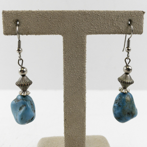 lot 126 image: Turquoise Stone Drop Dangle Earrings with Silver-Tone Accents