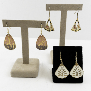 lot 127 image: Set of 3 Pairs of Decorative Drop Earrings with Enamel and Gold-Tone Accents