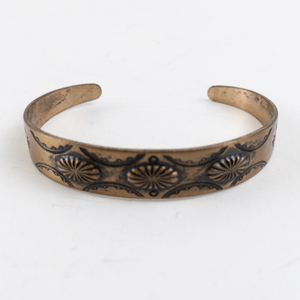 lot 159 image: Marked Copper Cuff Bracelet with Stamped Design 6in