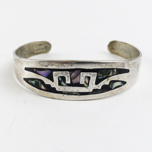 lot 161 image: Alpaca Silver Cuff Bracelet with Abalone Inlay 6.5in