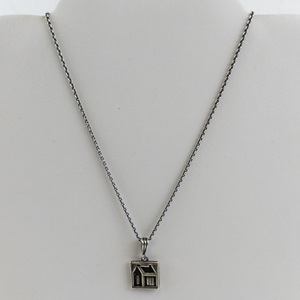lot 175 image: Sterling Silver Necklace with Square House Pendant, 22in, 6.2g