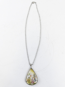 lot 201 image: Hand-Painted Double-Sided Teardrop Pendant Necklace