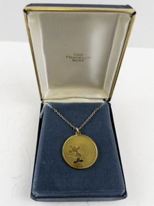 lot 203 image: Franklin Mint Vermeil Mickey Mouse Pendant Necklace with Box and Certificate