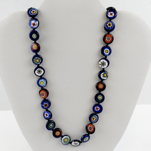 lot 204 image: Millefiori Glass Bead Necklace with Floral Patterns