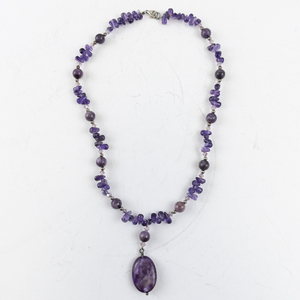 lot 205 image: Purple Stone Beaded Necklace with Large Pendant
